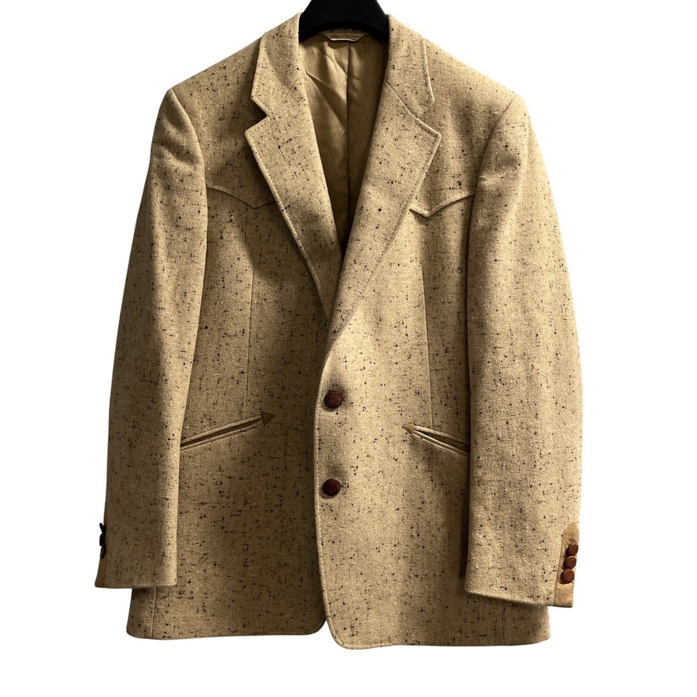 Vintage‎ Olga Cassini Wool Blazer Mens Tan Tweed Speckled Jacket Sport Coat